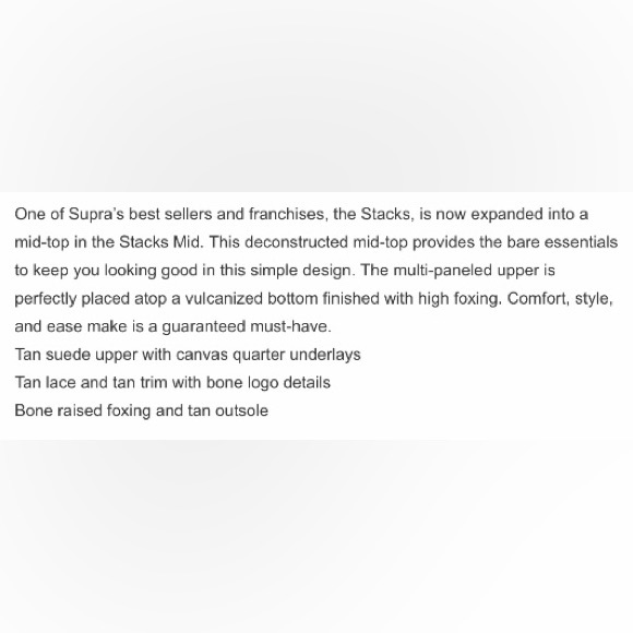 Supra Stacks Mens Mid high top sneakers shoes tan / bone 6.5 - Picture 6 of 6